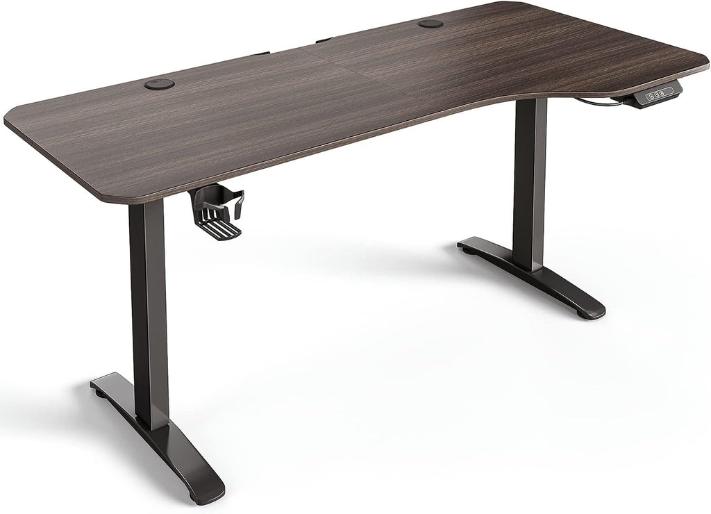 63 Inch L Shaped Electric Adjustable Height Desk Brown Walnut R8400