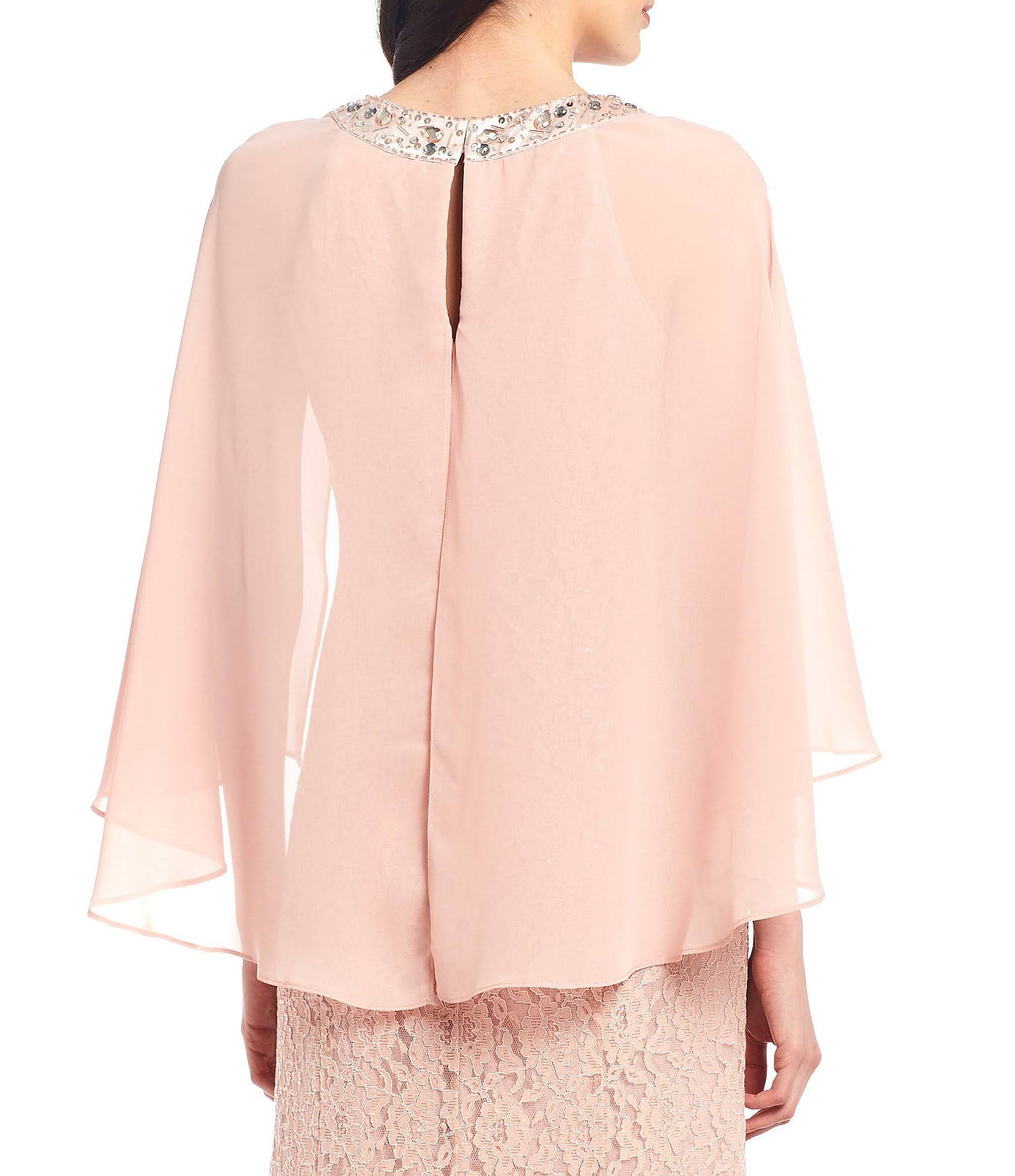Sequin Lace Chiffon Capelet Gown H191411
