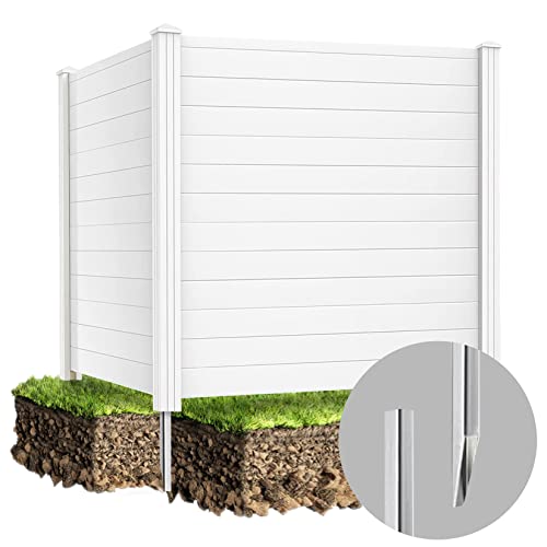 White 2 Panel Outdoor Privacy Screen with Iron Stakes N80183