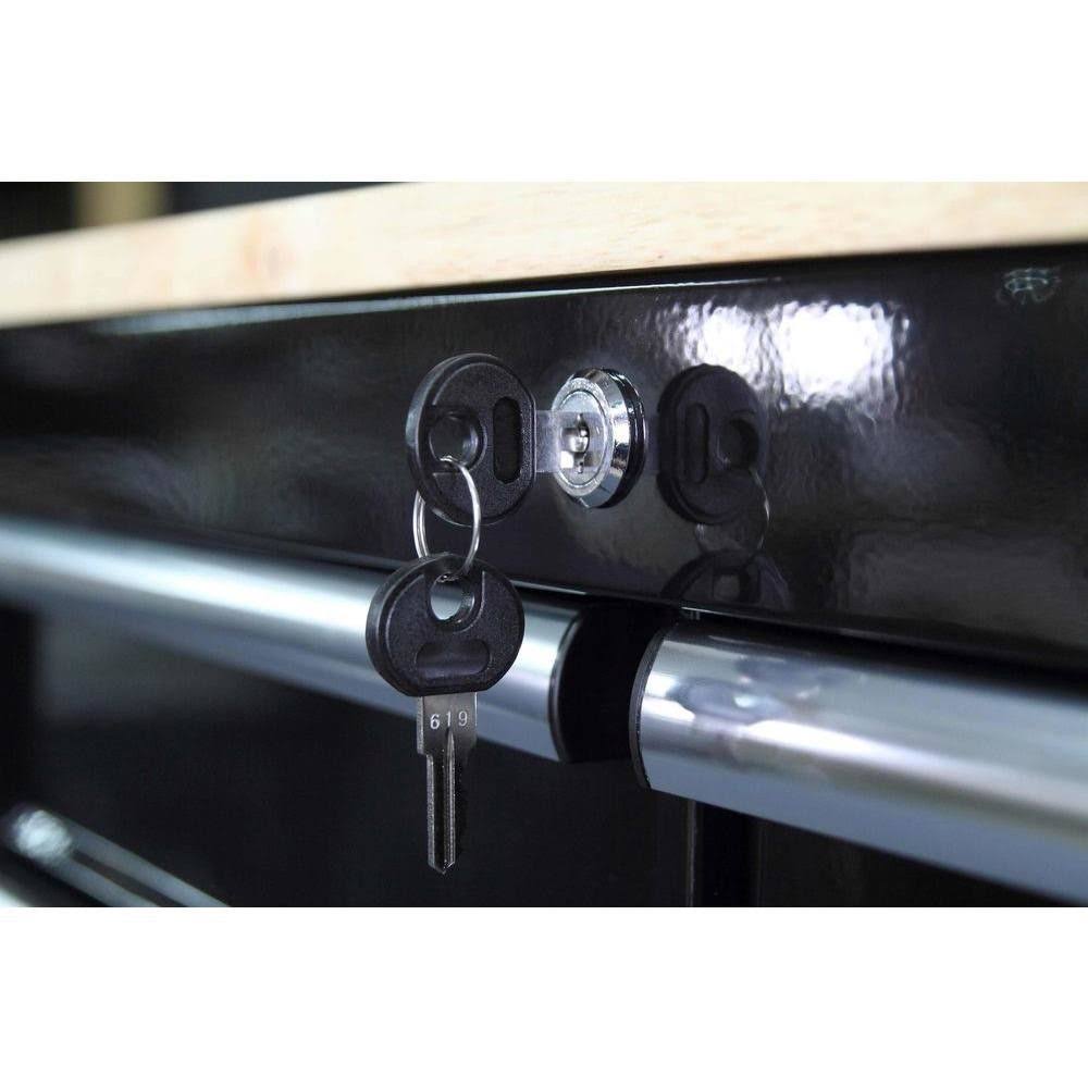 36 in. 3-Drawer Rolling Tool Cabinet Cart with Wood Top Black E317339
