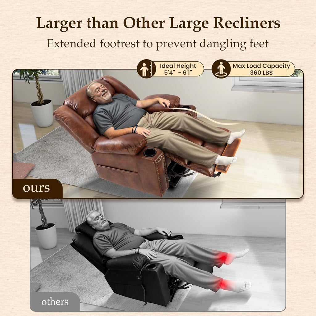 Large Power Lift Recliner with Extended Footrest, Heat and Massage T25496