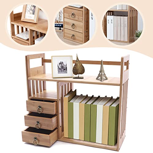 Bamboo Desktop Bookshelf with 3 Drawers (Nut-Brown) N575997