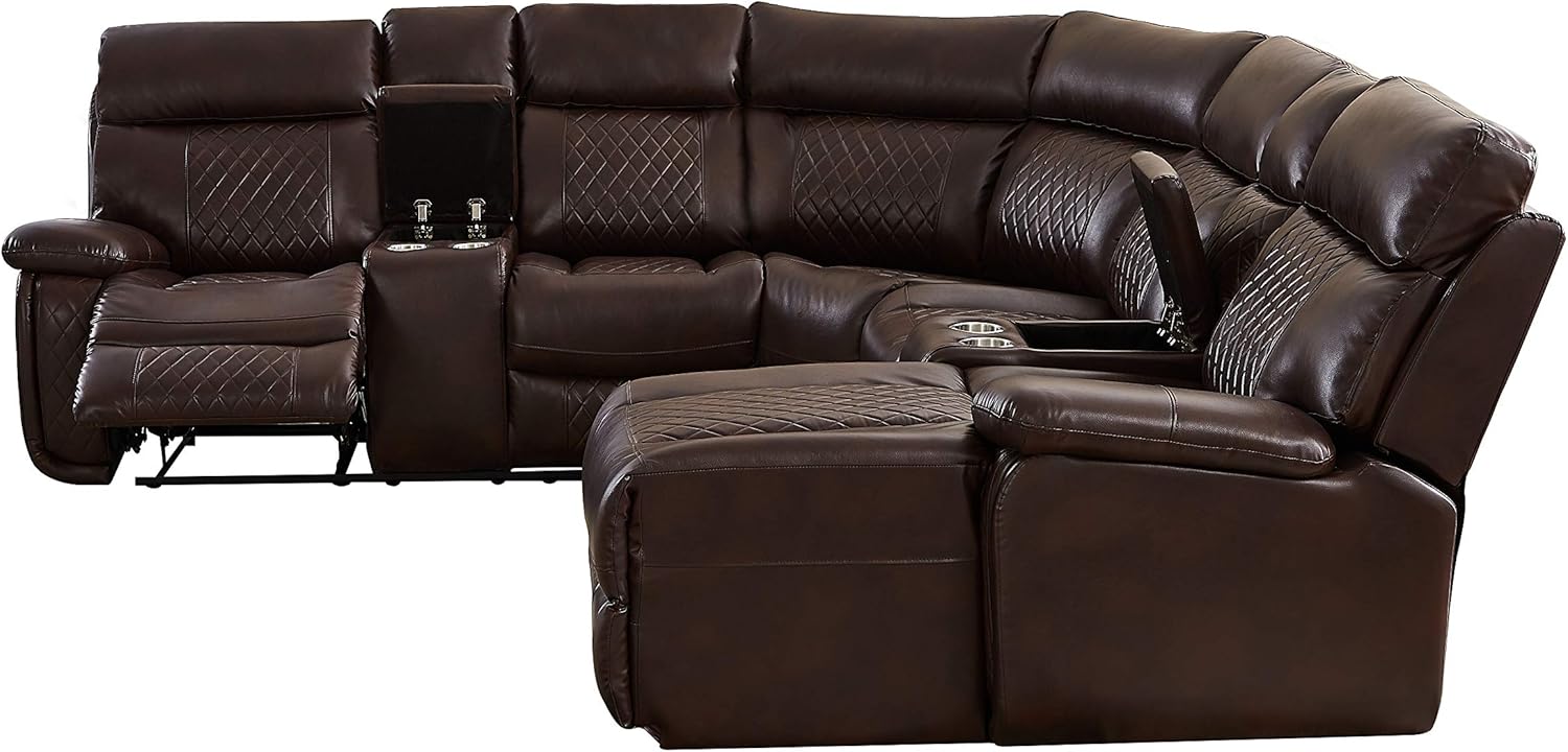Brown PU Leather L Shape Reclining Sectional Sofa O6362