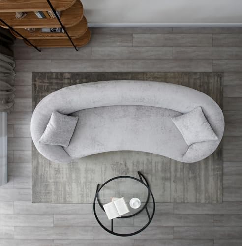 Light Gray Chenille Velvet 3 Seater Curved Sofa Q37043