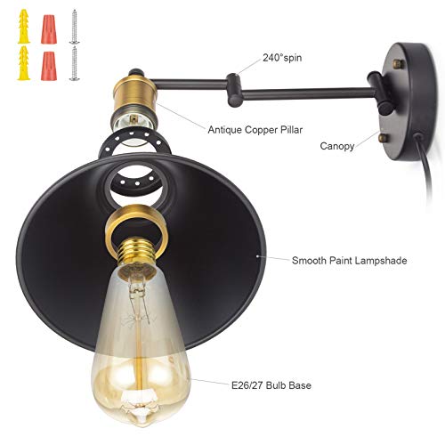 Bronze and Black Swing Arm Wall Lamp with On/Off Switch K702