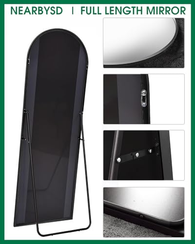 Black Arched Full Length Floor Mirror with Stand I602