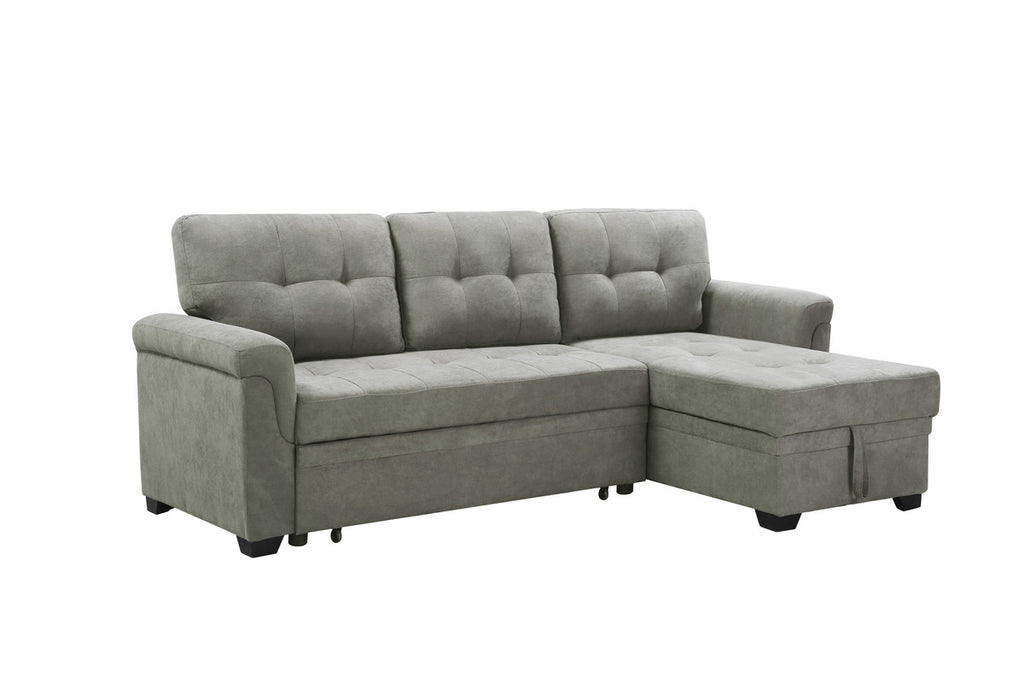 Light Gray Fabric Reversible Sectional Sleeper Sofa Chaise with Storage F53394