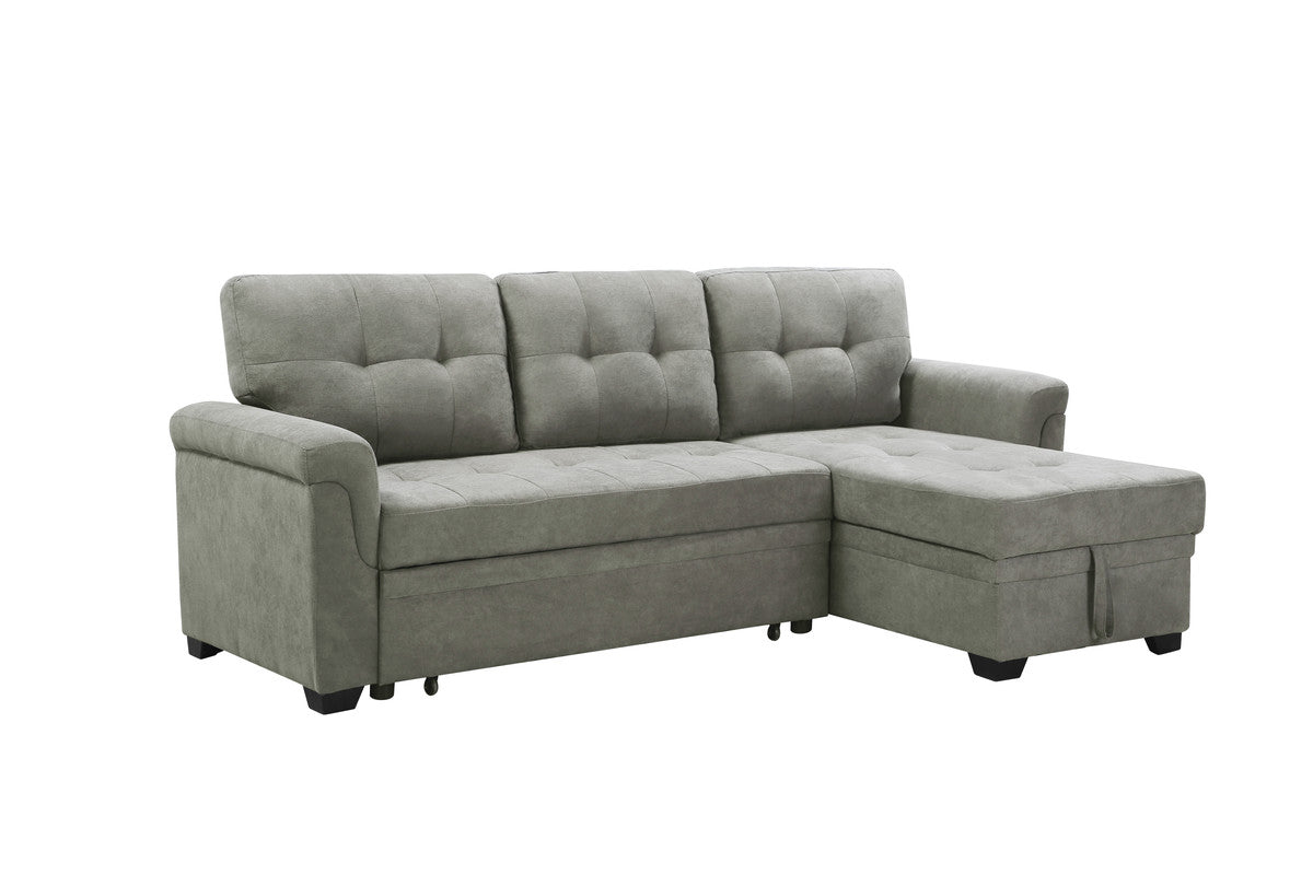 Light Gray Fabric Reversible Sectional Sleeper Sofa Chaise with Storage F53394