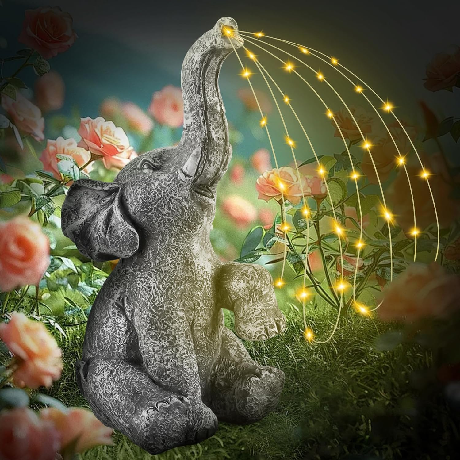 Outdoor Elephant Statue with LED Solar Lights K228027
