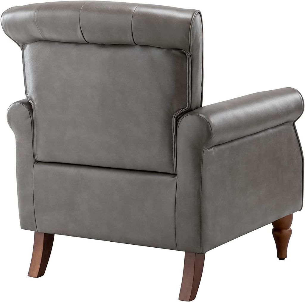 Grey Faux Leather Accent Chair with Solid Wood Legs K45739