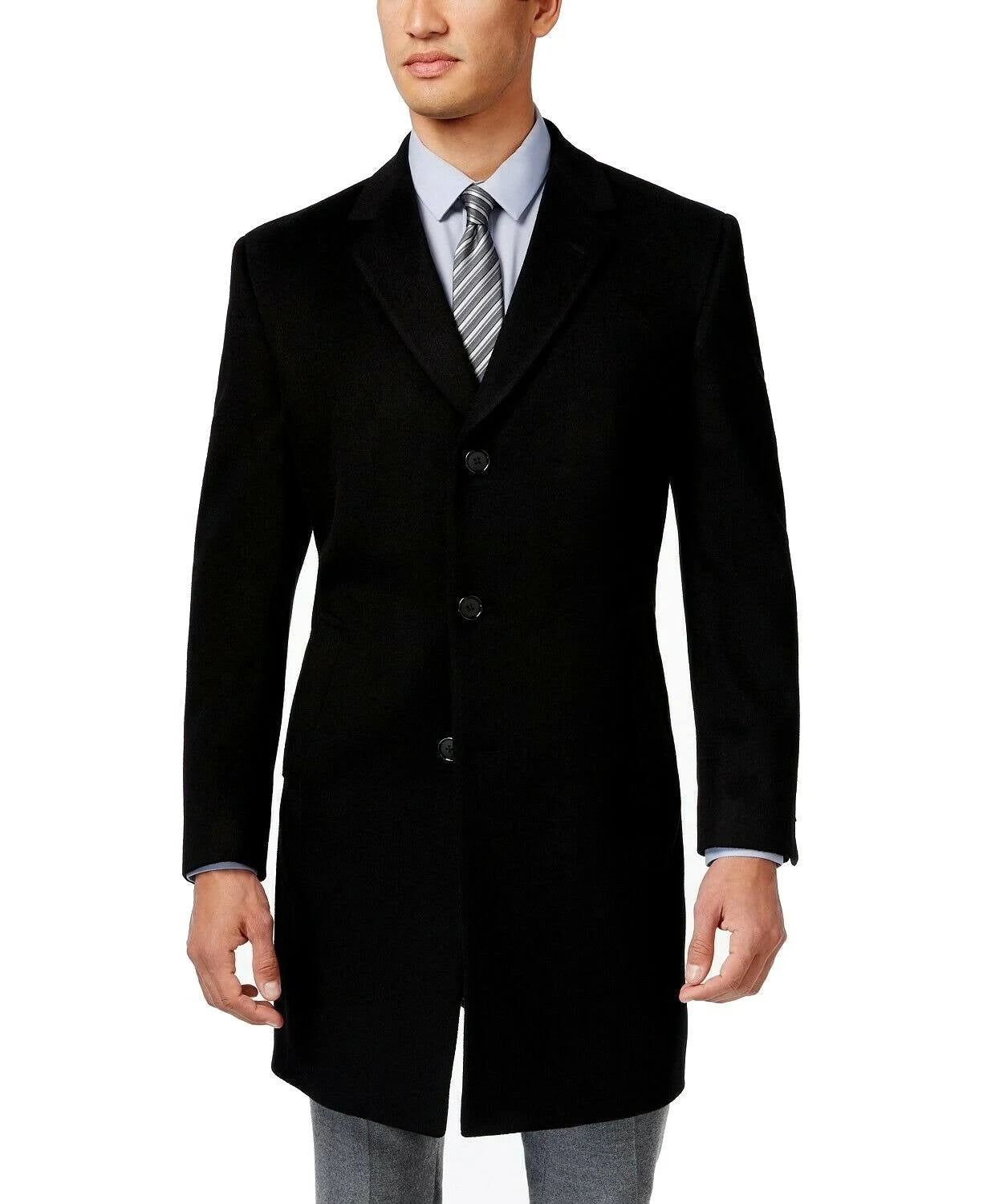 Black Wool-Blend Over Coat W975457