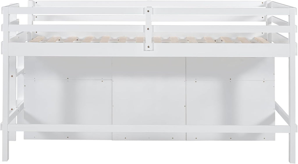 White Wooden Twin Size Loft Bed with 4 Drawers P6842