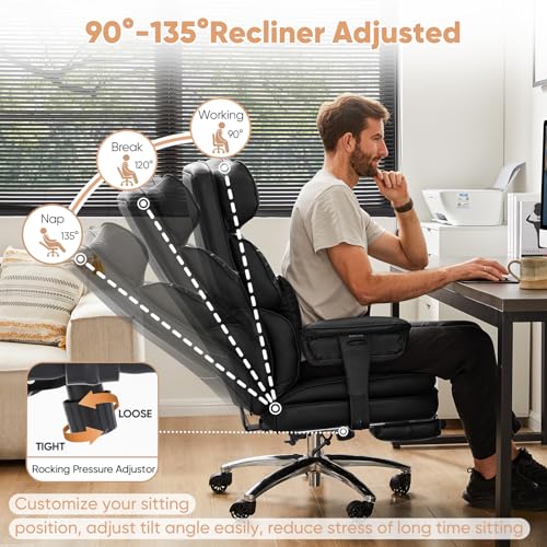Black PU Leather Ergonomic Desk Chair with Footrest Y876056