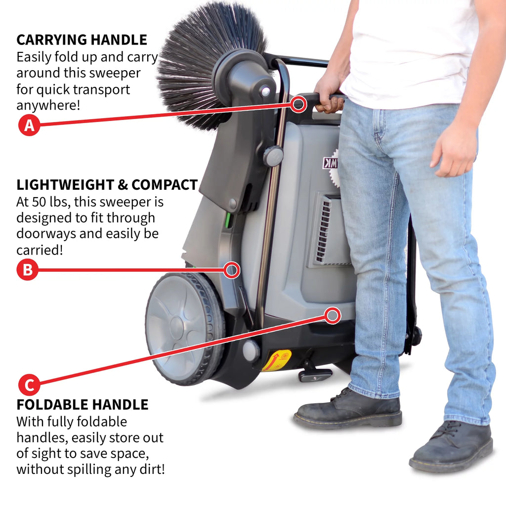 38" Walk Behind Push Sweeper with Triple Power Side Brooms X9648