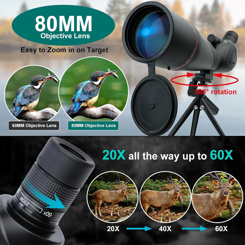 20-60x80 Waterproof BAK4 Spotting Scope with Tripod Q261