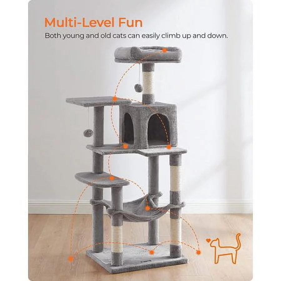 Light Gray Cat Tree with Scratching Posts Hammock B58670