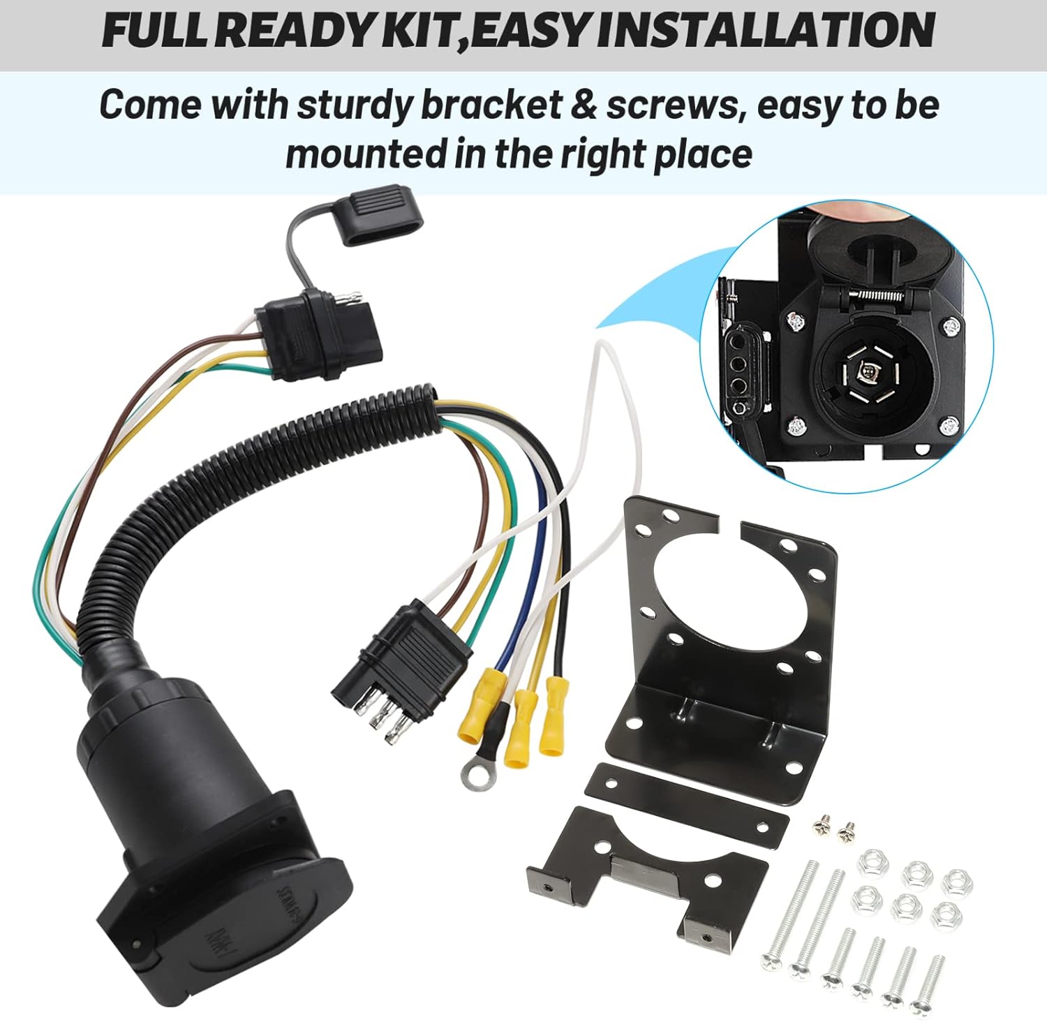 4-Way Flat to 7-Way RV Blade Trailer Wiring Adapter Connector Kit W45180