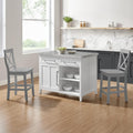 Stainless Steel Top Kitchen Island with 2 Stools White/Gray E2393