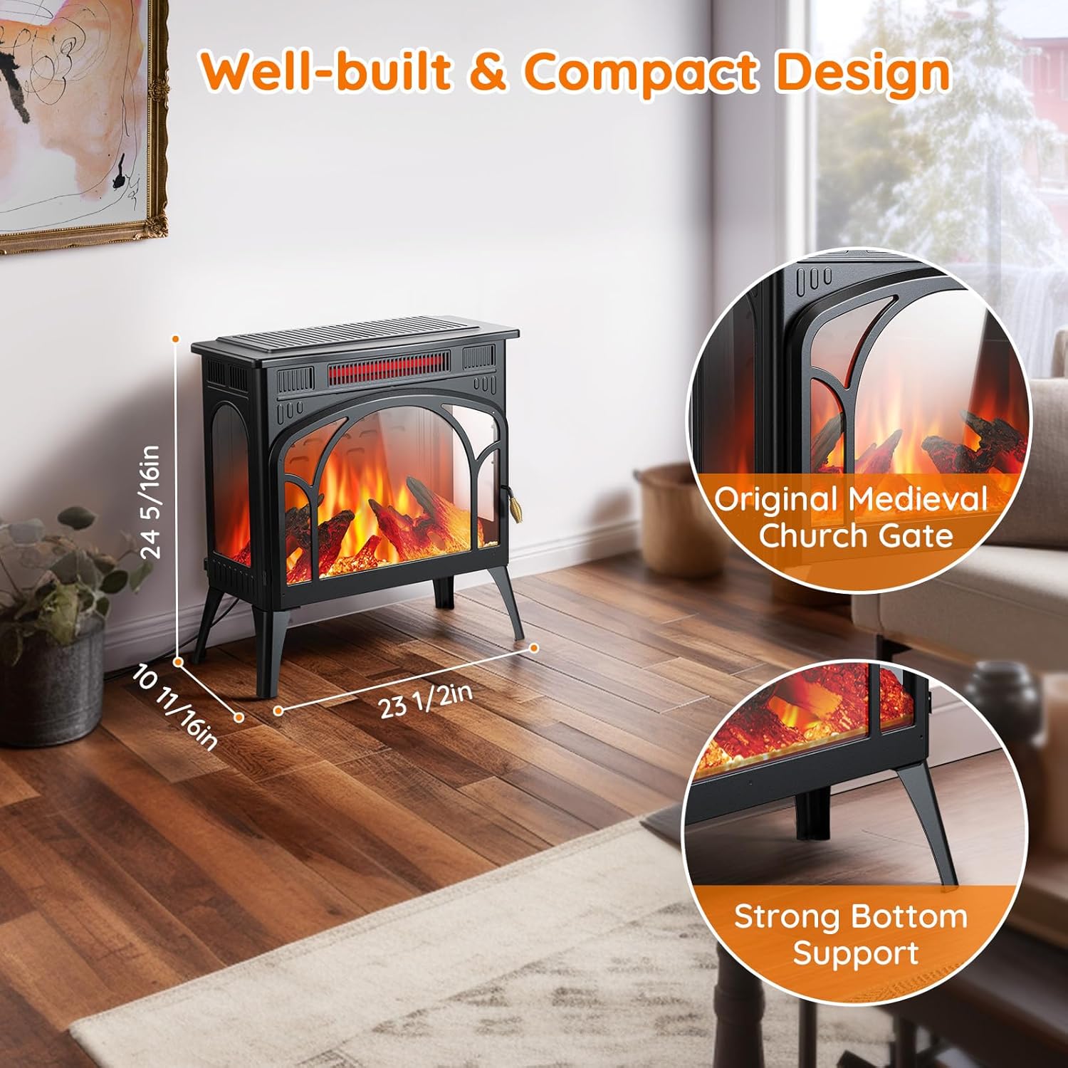 1500W Infrared Electric Fireplace Heater with 3D Flame Effect H271577