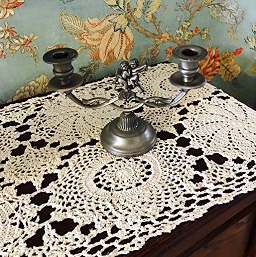 2pcs 100% Cotton Crochet Lace Rectangular Table Runner Ecru White 11 Inch X23 Inch P26963