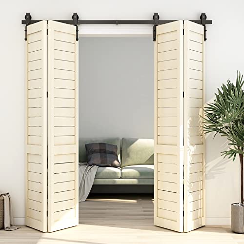 Black Track Bi-Folding Sliding Barn Door Hardware Kit E91871