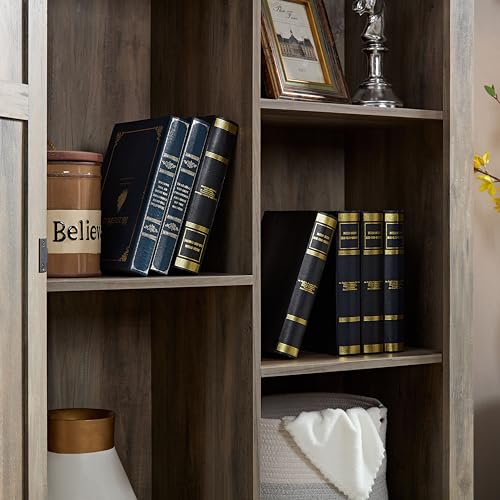 Tall Storage Cabinet Bookcase with Sliding Barn Door and Adjustable Shelf O29221