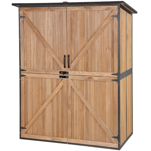 Outdoor Storage Shed with Metal Frame and Adjustable Shelfs (Brown) P9448
