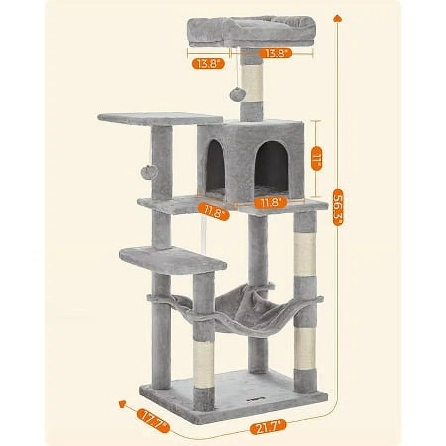 Light Gray Cat Tree with Scratching Posts Hammock B58670