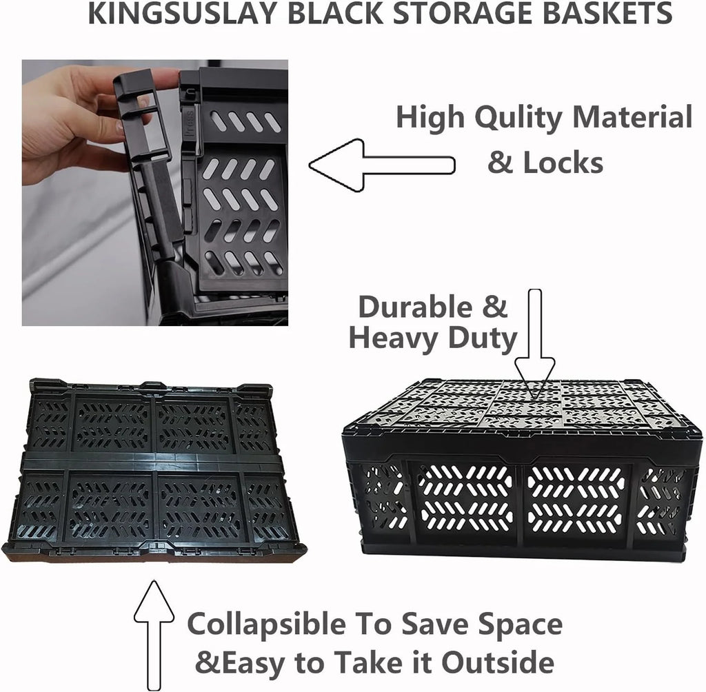 4-Pack Plastic Foldable Storage Crates, 20L, Black A5332
