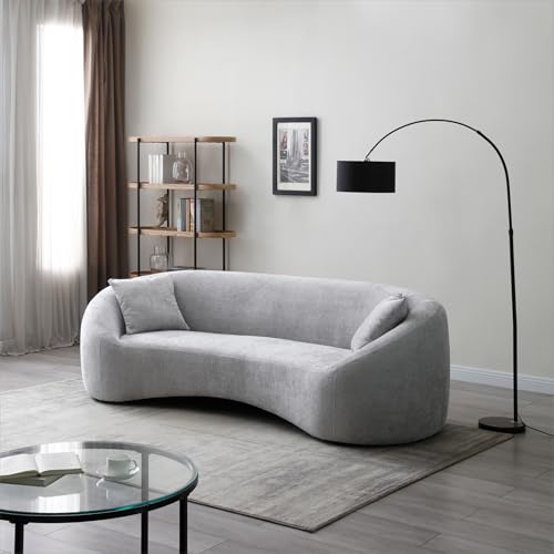 Light Gray Chenille Velvet 3 Seater Curved Sofa Q37043