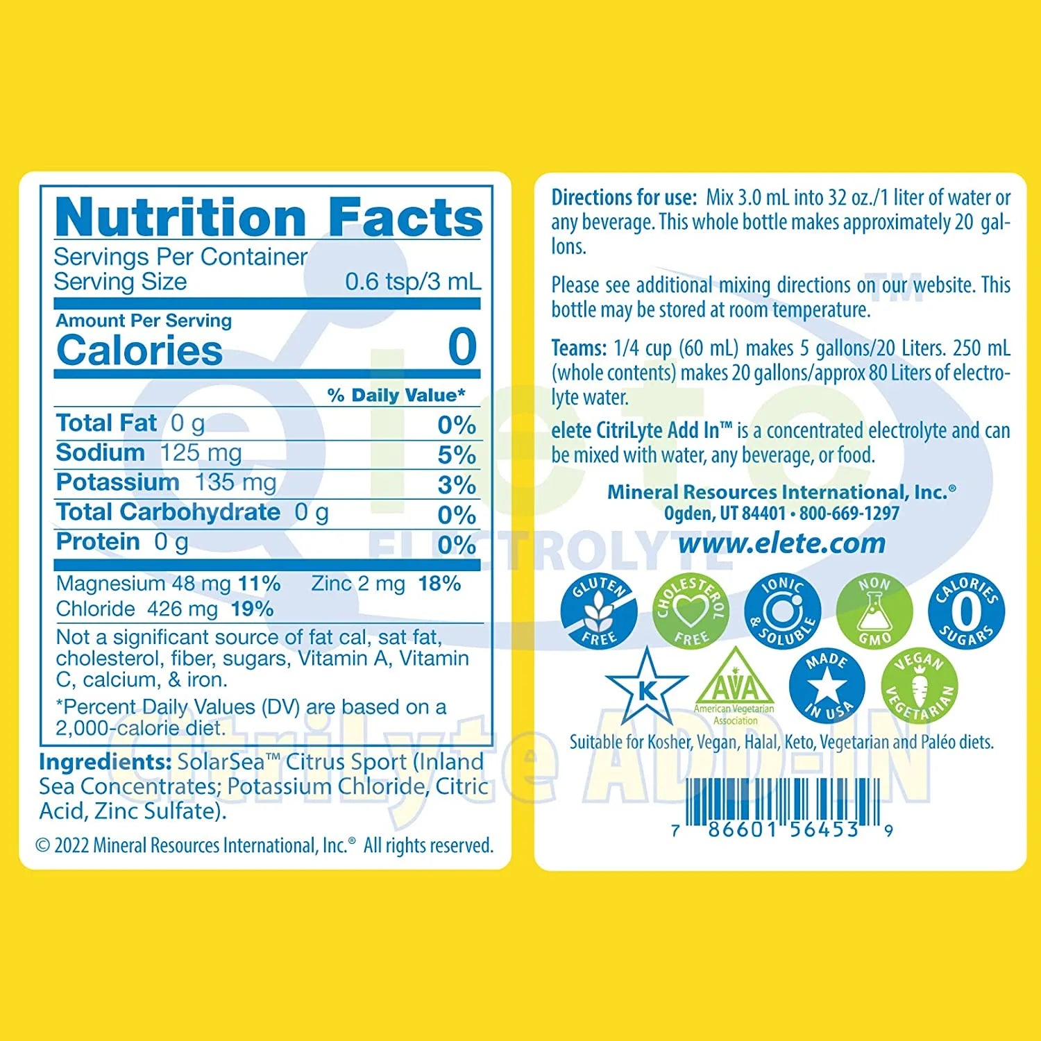 32 oz Electrolyte Hydration Drops with Sodium, Magnesium, Potassium M8685