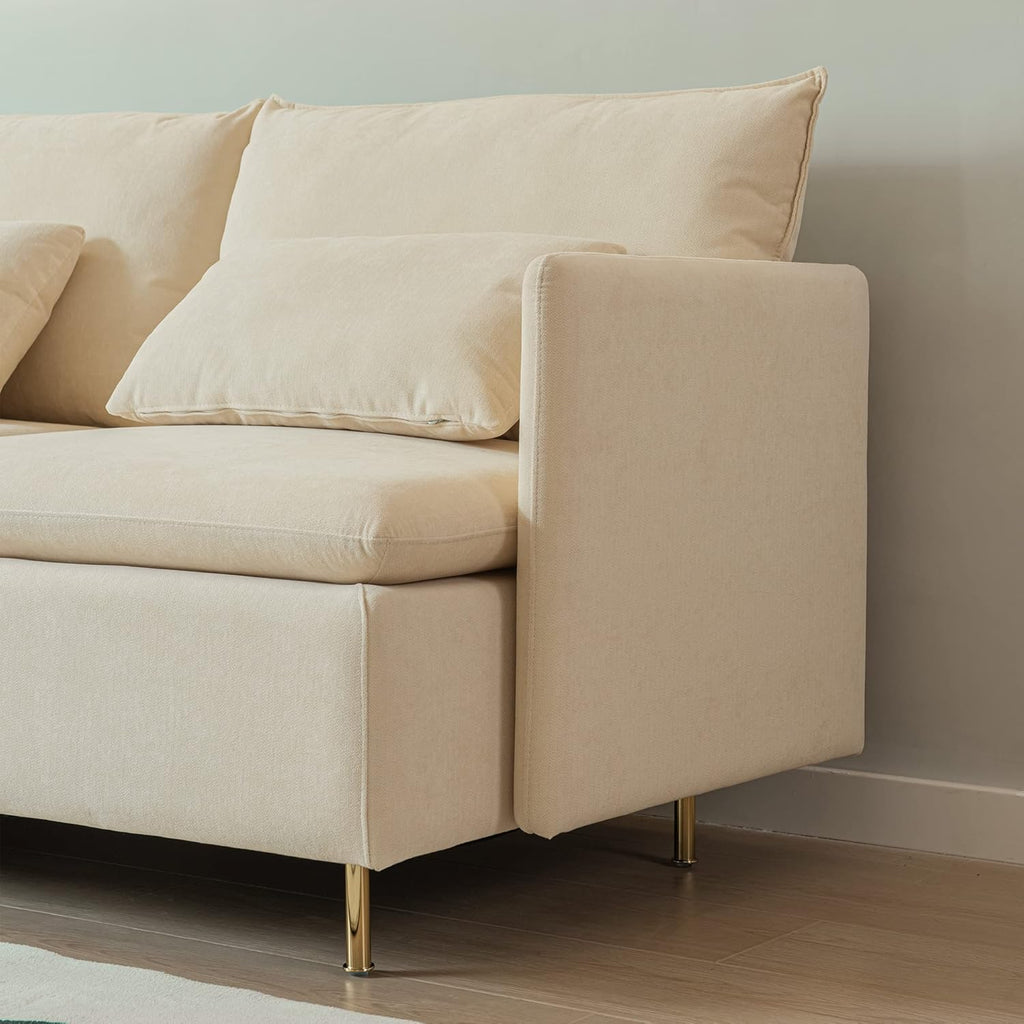 Beige Cotton Linen L Shaped Corner Sectional Couch T6288
