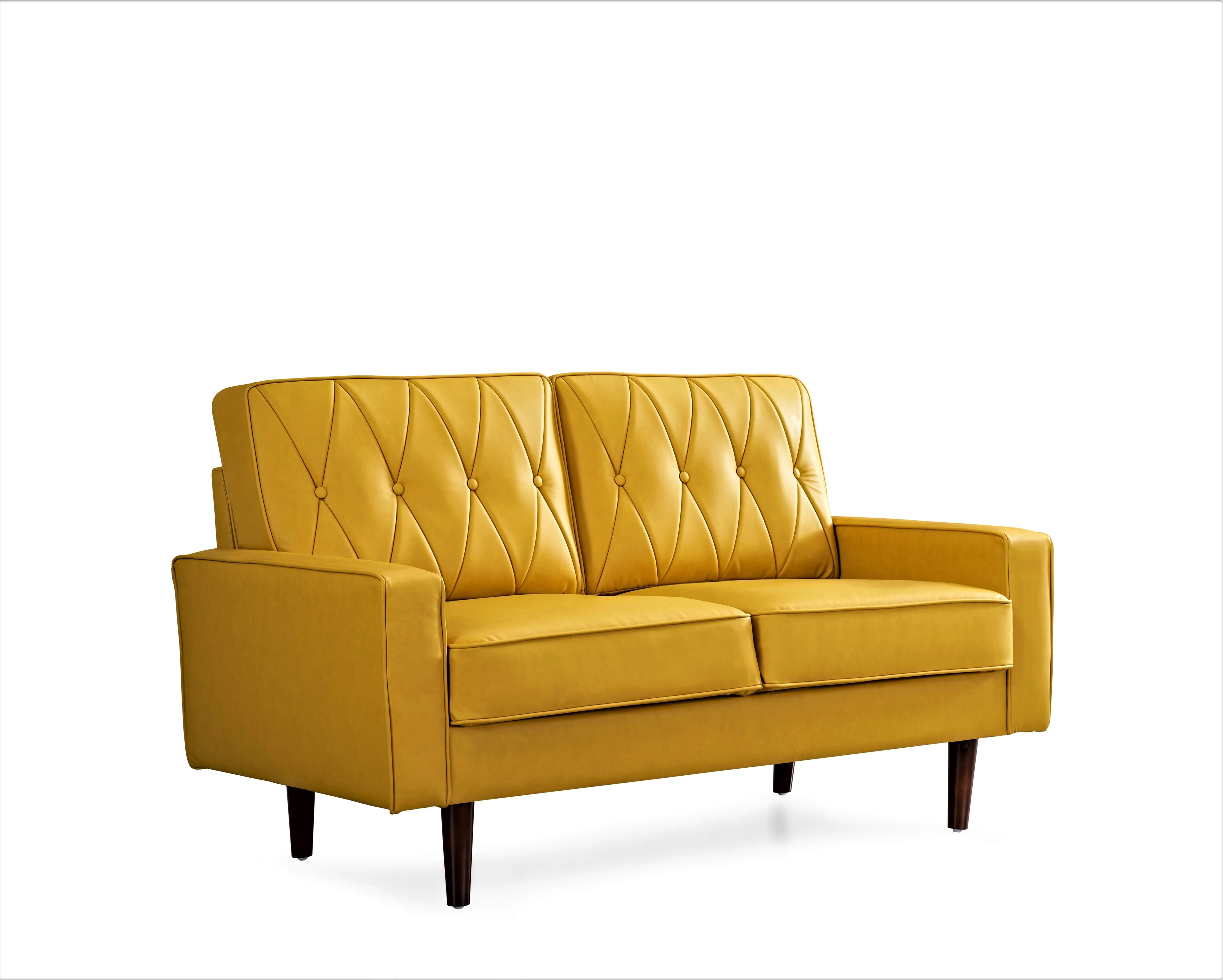 Mustard Yellow Faux Leather Loveseat V2283