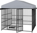 Large Outdoor Metal Dog Kennel with Waterproof Cover Roof (6.6'L x 6.6'W x 6.4'H) U243257