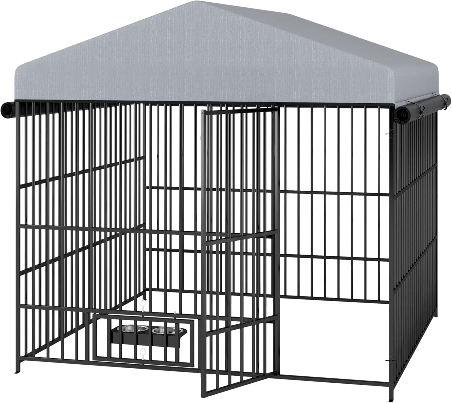 Large Outdoor Metal Dog Kennel with Waterproof Cover Roof (6.6'L x 6.6'W x 6.4'H) U243257