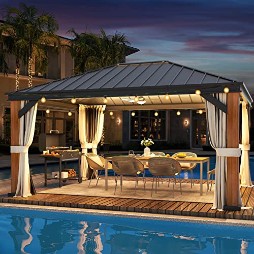 12'x20' Hardtop Galvanized Steel Aluminum Frame Gazebo with Netting and Curtains H666857