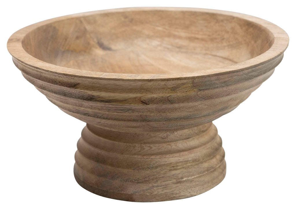 Ridged Mango Wood Footed Bowl F370281