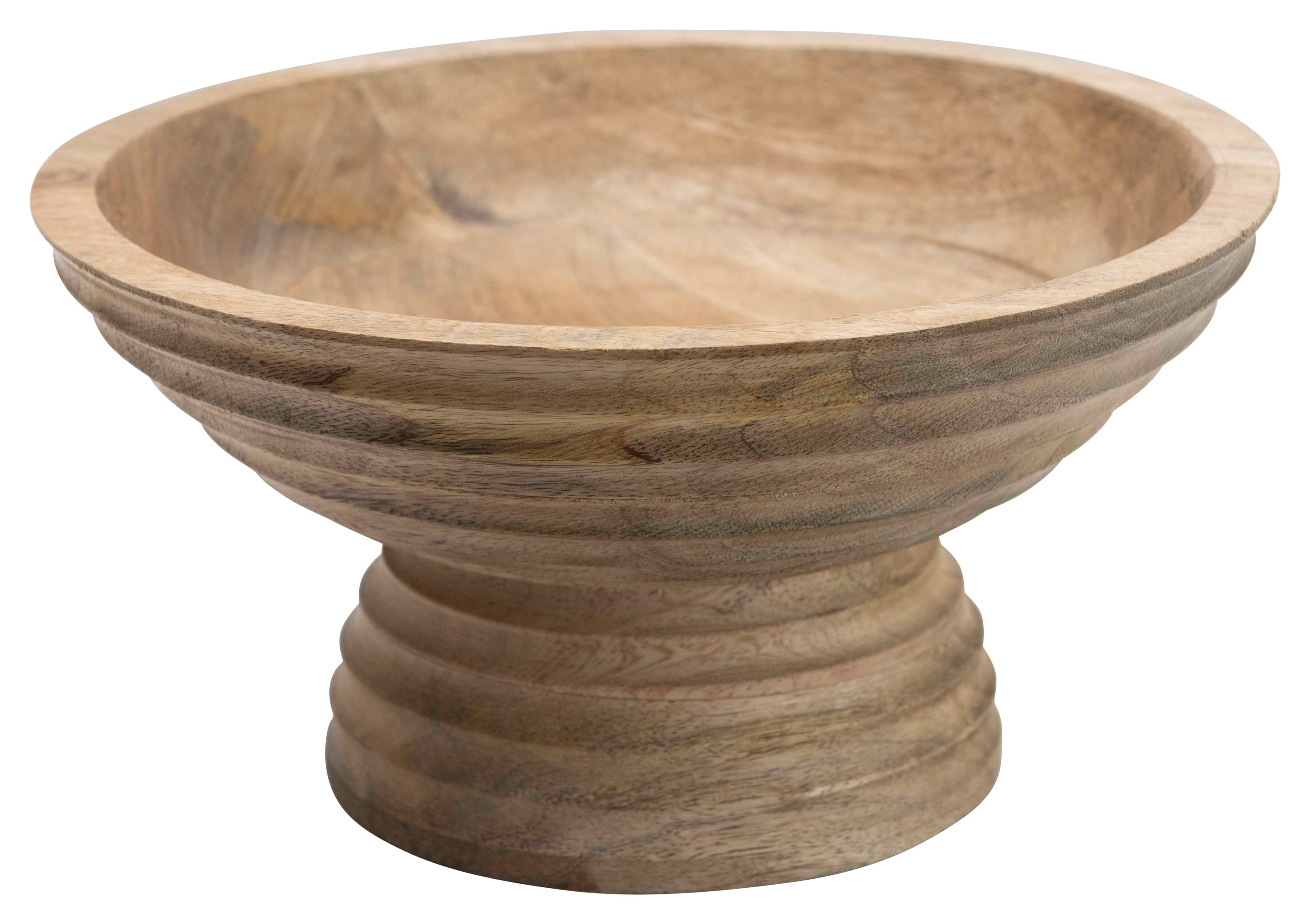 Ridged Mango Wood Footed Bowl F370281