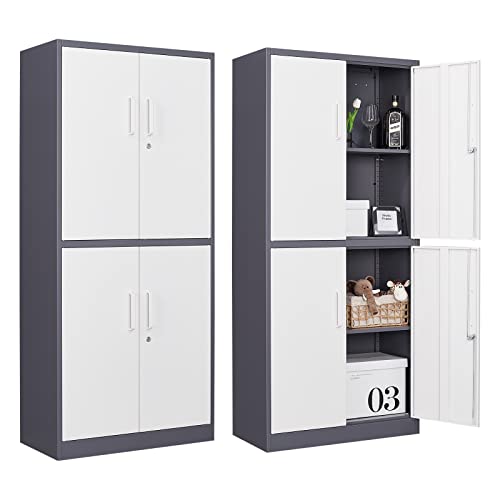 Black 72" Tall Steel Lockable Storage Cabinet with 2 Doors and 5 Adjustable Shelves M30463