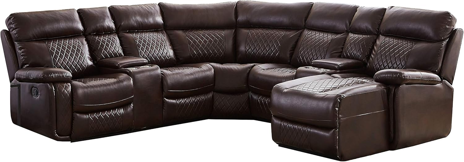 Brown PU Leather L Shape Reclining Sectional Sofa O6362