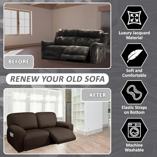 8-Pieces Dark Grey Stretch Recliner Sofa Covers U687263