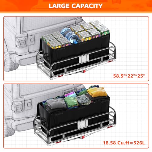 Folding 500 LBS Cargo Carrier Basket 60" x 24" x 14" for 2" Receiver D682