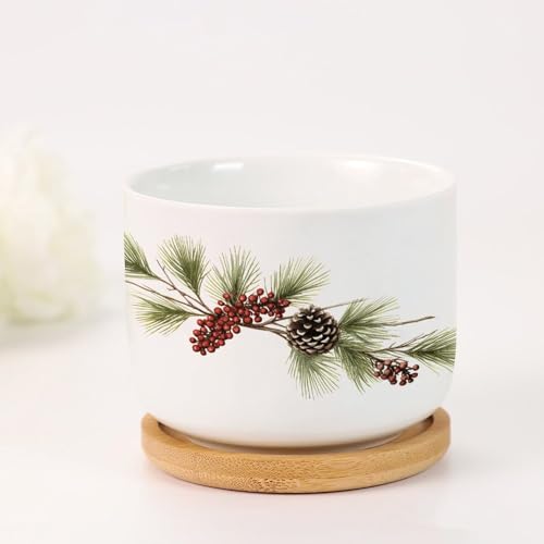 Blue and White Porcelain Ceramic Planters with Bamboo Trays F664313