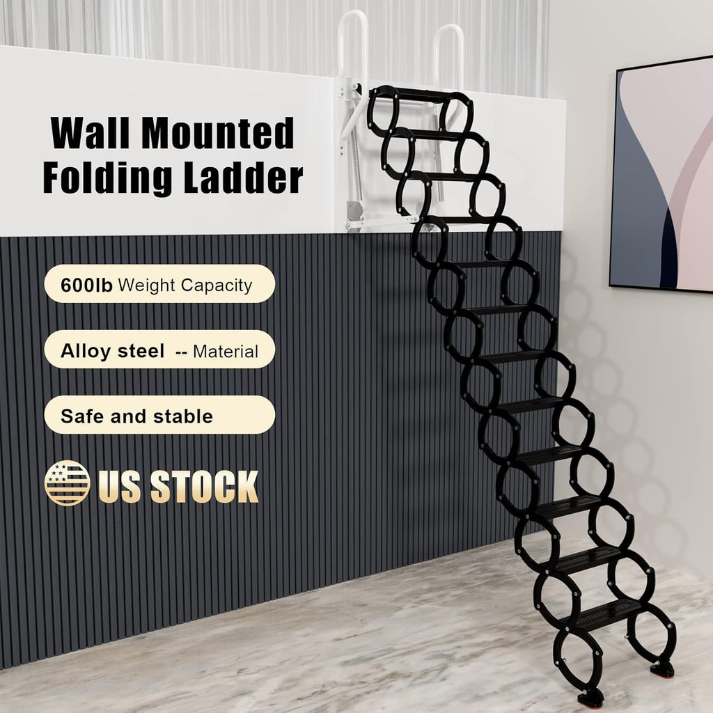 Black Wall Mounted Folding Attic Stairs A705