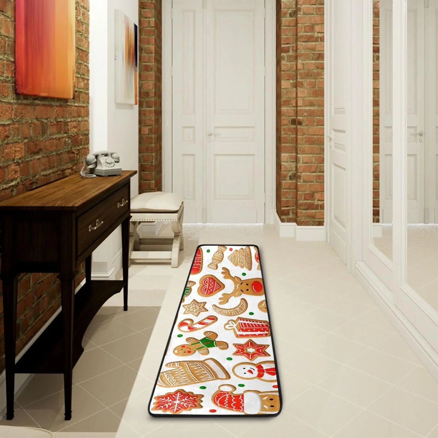 2x6 Feet Gingerbread Cookie Christmas Runner Rug with Rubber Backing F97275