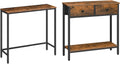 Rustic Brown and Black Narrow Console Table with 2 Fabric Drawers C643
