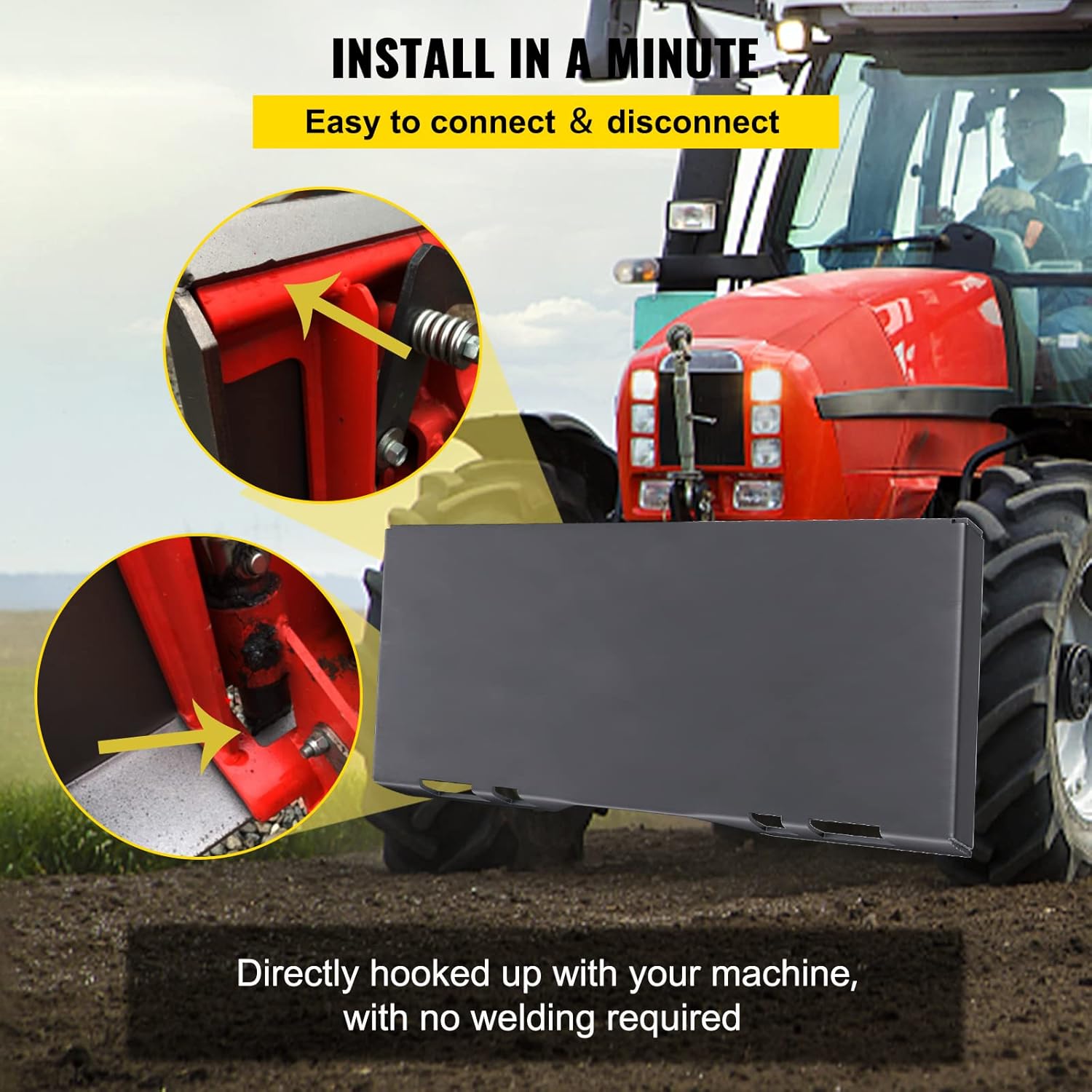 Skid Steer Mount Plate Steel Quick Attachment Loader Plate with 3 Welding Rods (1/2") L3270