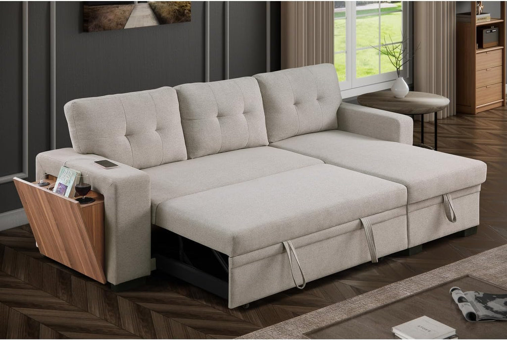 Light Gray Polyester Fabric L-Shaped Sleeper Sectional Sofa Bed M122
