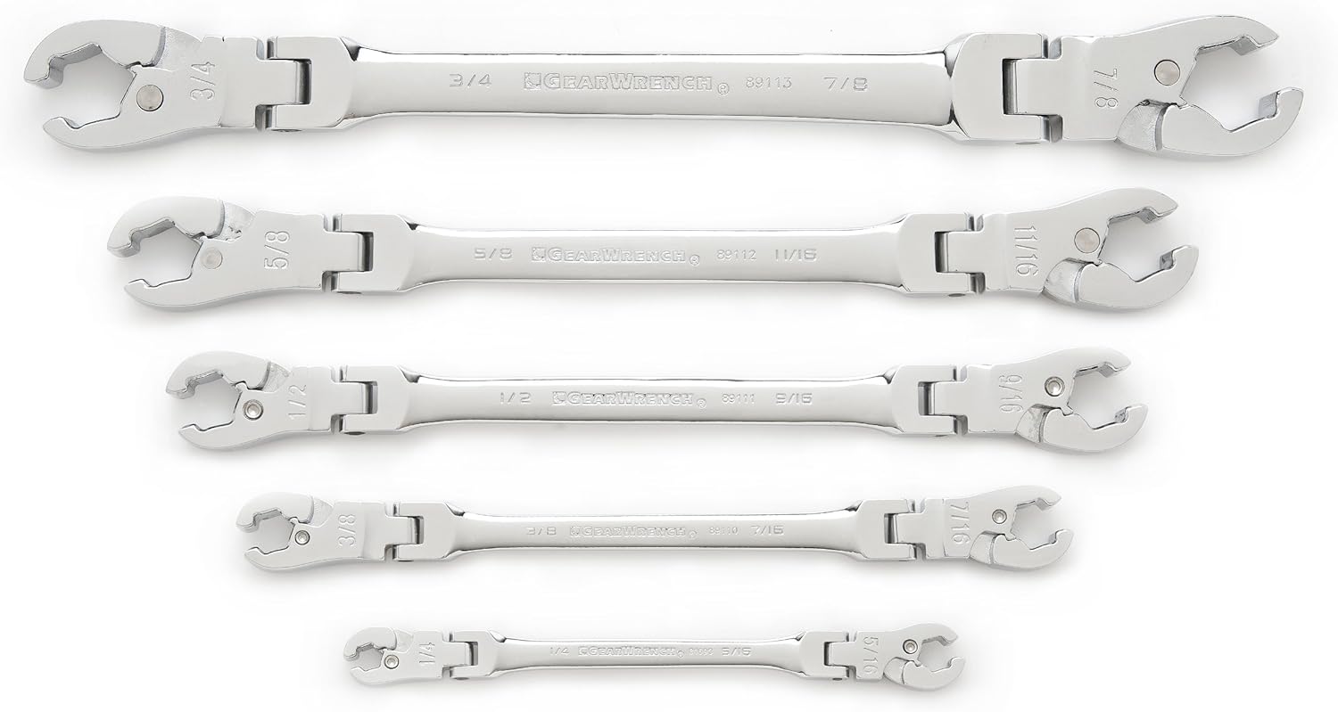 5 Pc. Ratcheting Flex Head Flare Nut Wrench Set, SAE X1222