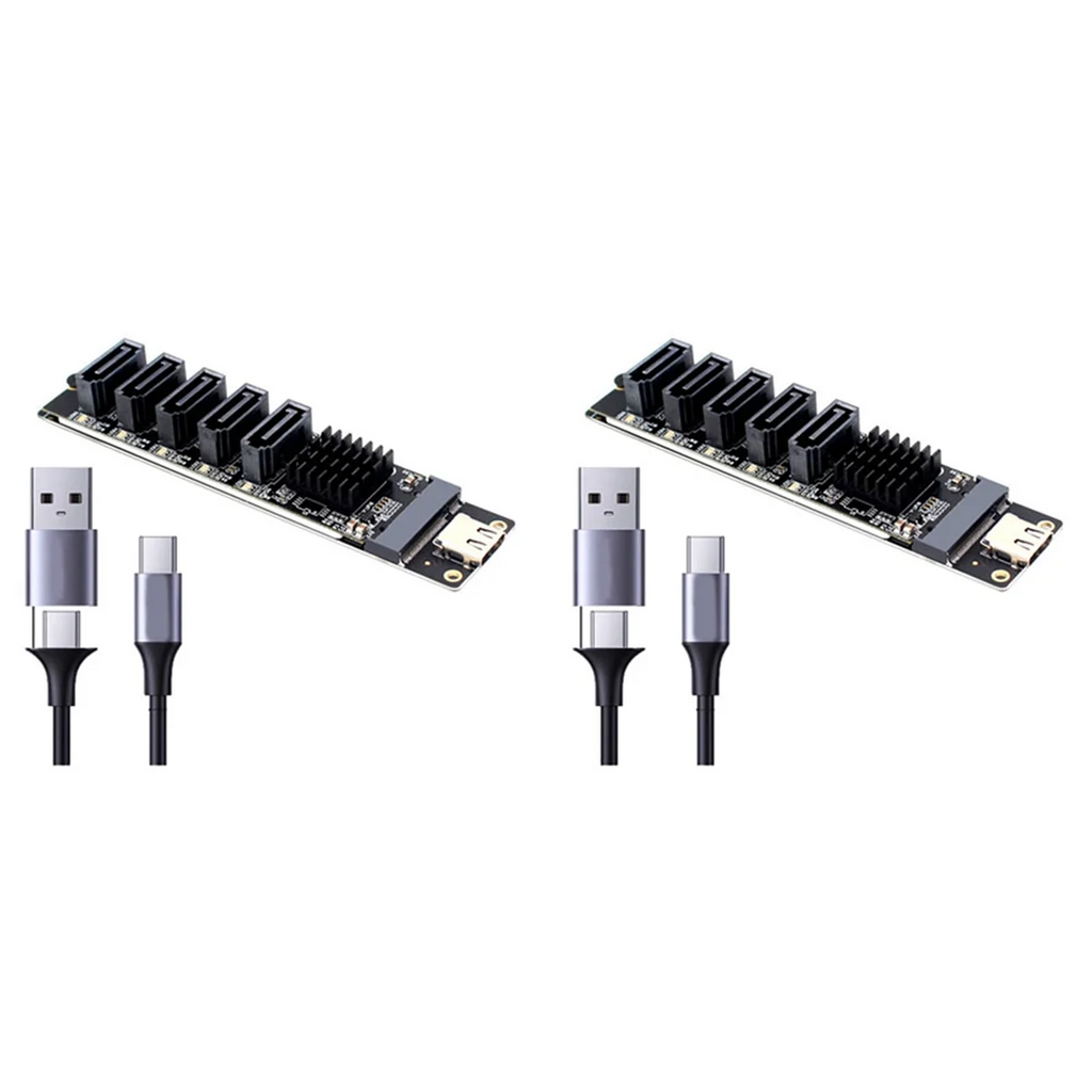 2X TYPE-C to SATA3.0 5 Ports Adapter Converter Card 6Gbps USB10G for SSD HDD Expansion, Black Z26237